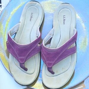 LL Bean Suede Slip On Flip Flop Leather Thong Sandal Purple Sz 9
